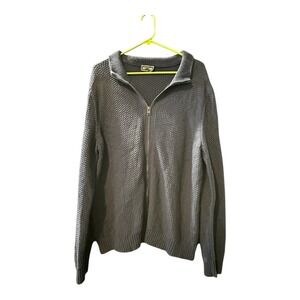 Express Men's Sweater Size Large Full Zip‎ Up Ribbed Knit Blue Long Sleeve EUC